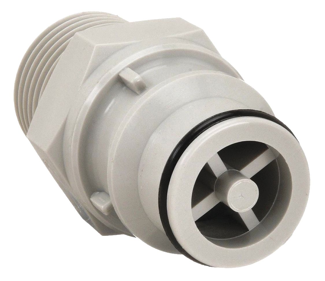 Quick Connection Coupling: Straight, 1/2 in Pipe Size, NPT x MNPT, Polypropylene, Gray