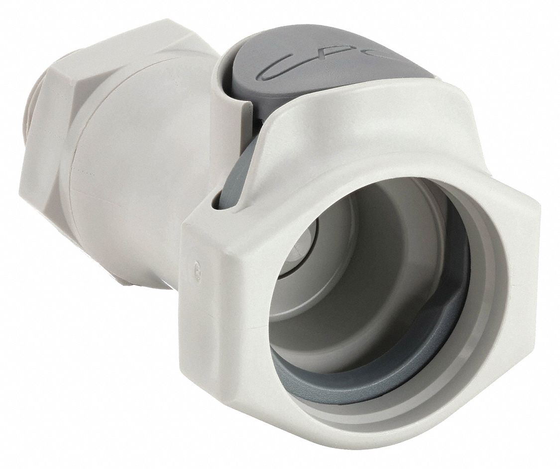 COUPLER: POLYPROPYLENE, ¾ IN PIPE SIZE, COUPLER X MNPT, SHUT-OFF, 3 1/16 IN L, GREY, HFC