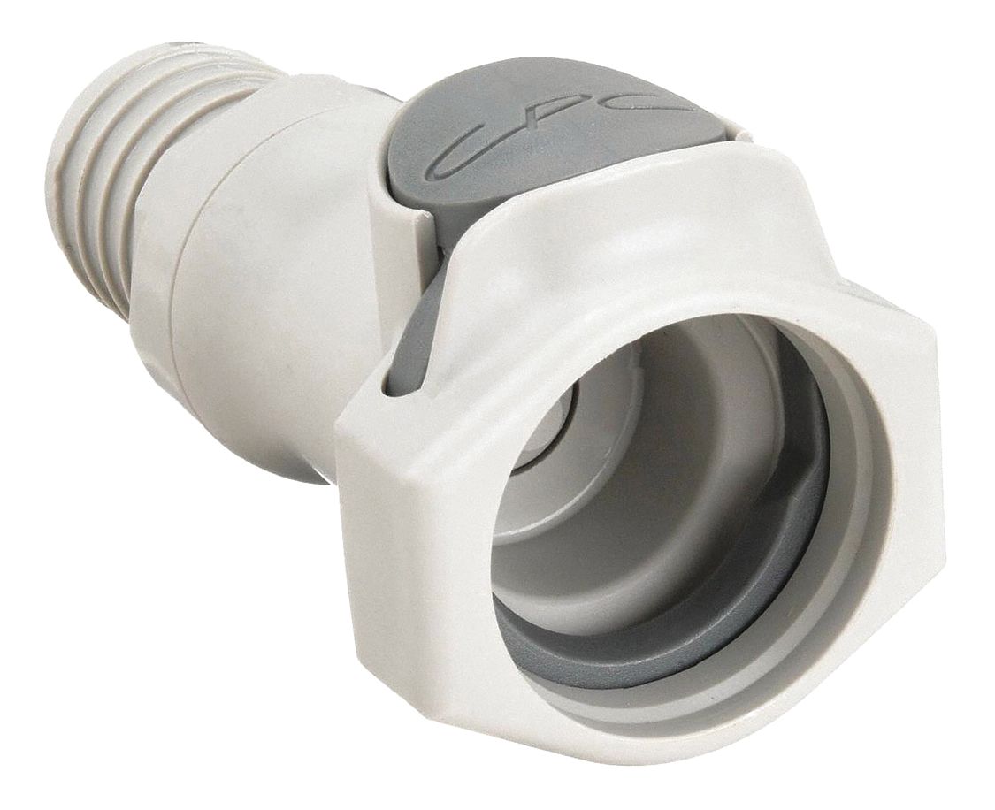 Quick Connection Coupling: Straight, 1/2 in ID Size, Barbed x Barbed, Polypropylene, Gray