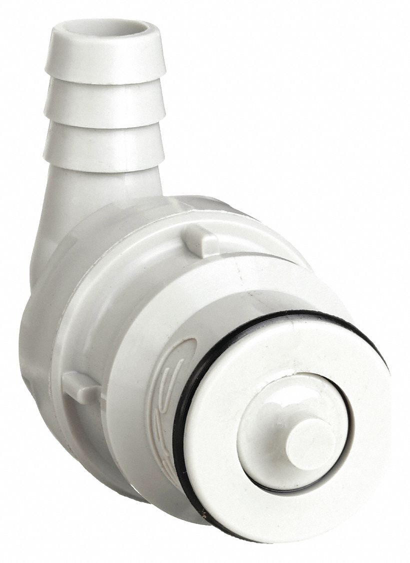 COUPLING INSERT: POLYPROPYLENE, ⅜ IN, BARBED X INSERT, SHUT-OFF, 2 1/16 IN L, GREY, HFC