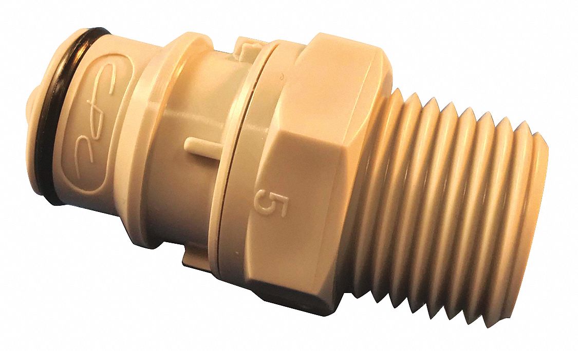 COUPLER: POLYPROPYLENE, ½ IN PIPE SIZE, INSERT X MNPT, SHUT-OFF, 2 1/16 IN L, GREY, HFC