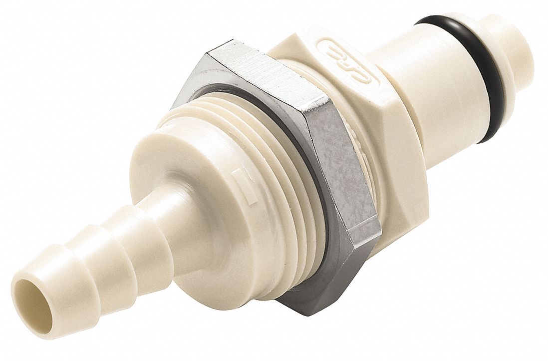 Quick Connection Coupling: Straight, 1/4 in ID Size, Barbed x Barbed, Polypropylene, Almond