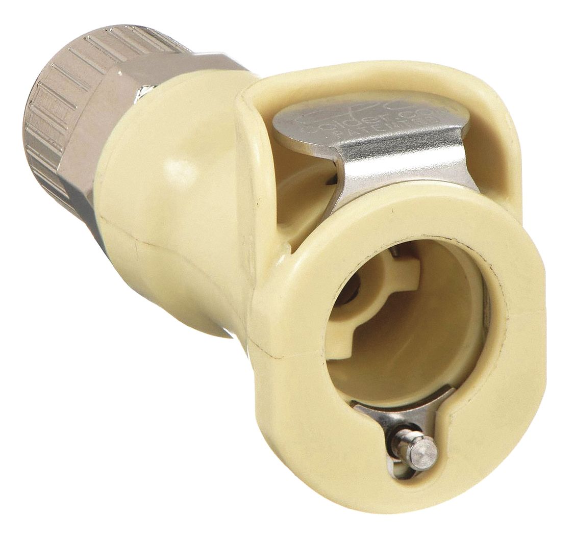 Quick Connection Coupling: Straight, 1/4 in ID Size, Quick-Disconnect Coupler x Barbed, Almond