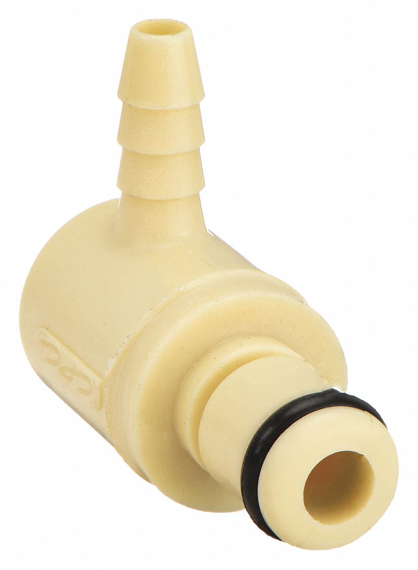 Quick Connection Coupling: Straight, 1/4 in ID Size, Barbed x Barbed, Polypropylene, Almond