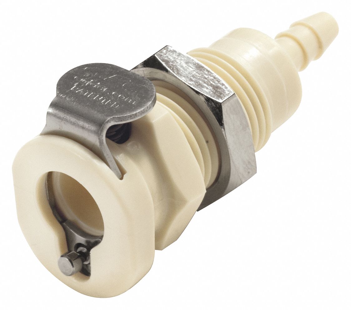 Quick Connection Coupling: Straight, 1/8 in Pipe Size, Barbed x Barbed, Polypropylene, Almond