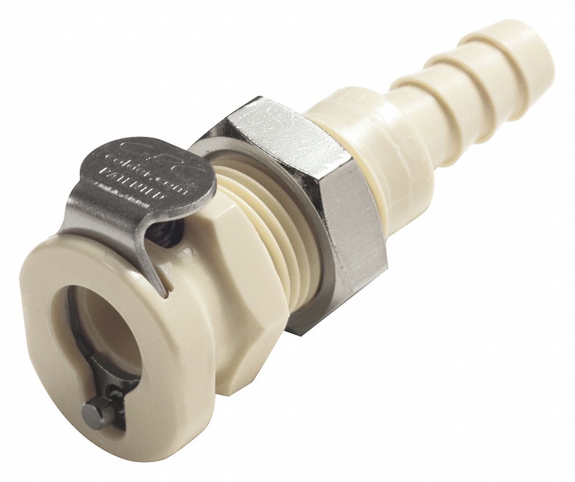 Quick Connection Coupling: Straight, 1/4 in Pipe Size, Barbed x Barbed, Polypropylene, Almond