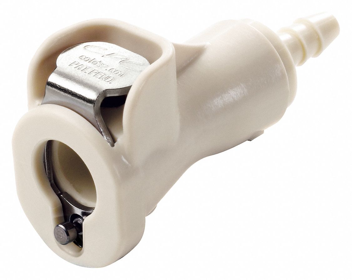 Quick Connection Coupling: Straight, 1/16 in Pipe Size, Barbed x Barbed, Polypropylene, Almond