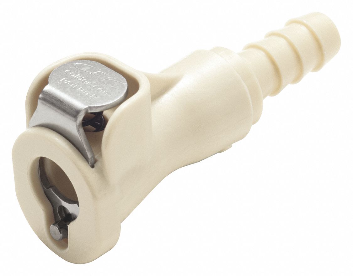 Quick Connection Coupling: Straight, 1/4 in Pipe Size, Barbed x Barbed, Polypropylene, Almond