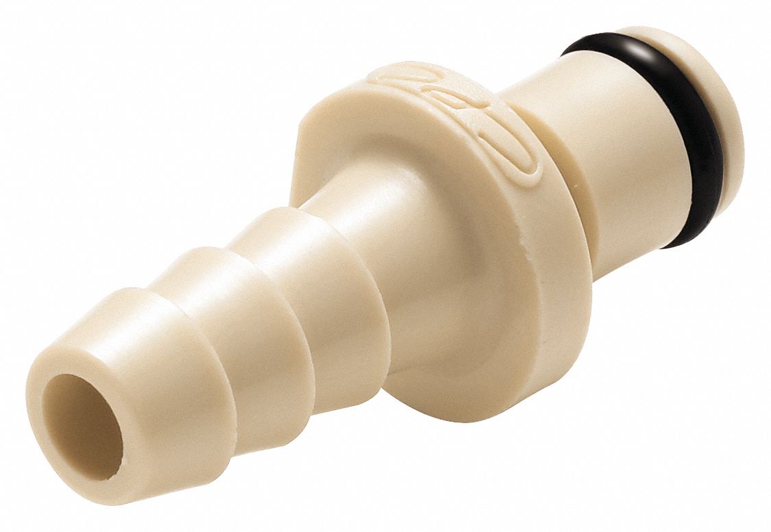 Quick Connection Coupling: Straight, 1/16 in Pipe Size, Barbed x Barbed, Polypropylene, Almond