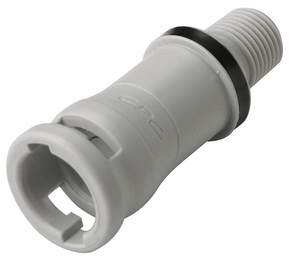 Quick Connection Coupling: Straight, 1/8 in Pipe Size, NPT x MNPT, Polypropylene, Gray