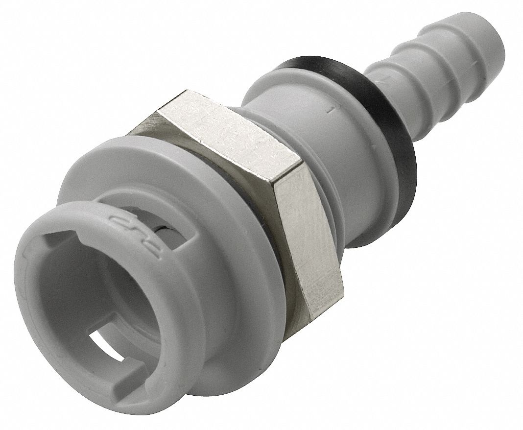 Quick Connection Coupling: Straight, 1/4 in ID Size, Barbed x Barbed, Polypropylene, Gray