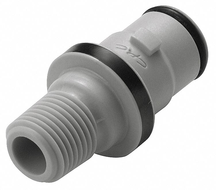 Quick Connection Coupling: Straight, 1/8 in Pipe Size, NPT x MNPT, Polypropylene, Gray