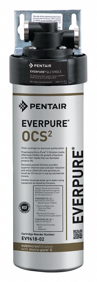 Water Filtration System: 0.5 micron, 0.5 gpm, 12 in Overall Ht