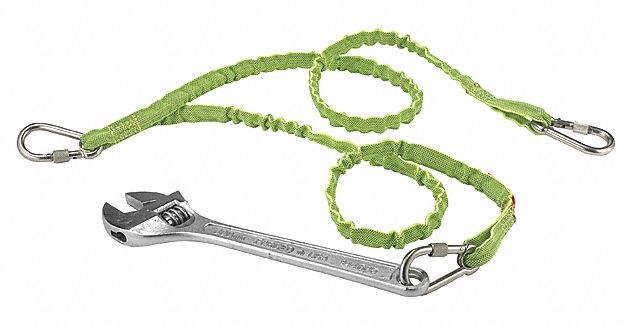 Tool Lanyard: Green, Carabiner, Stainless Steel, Hand Tools