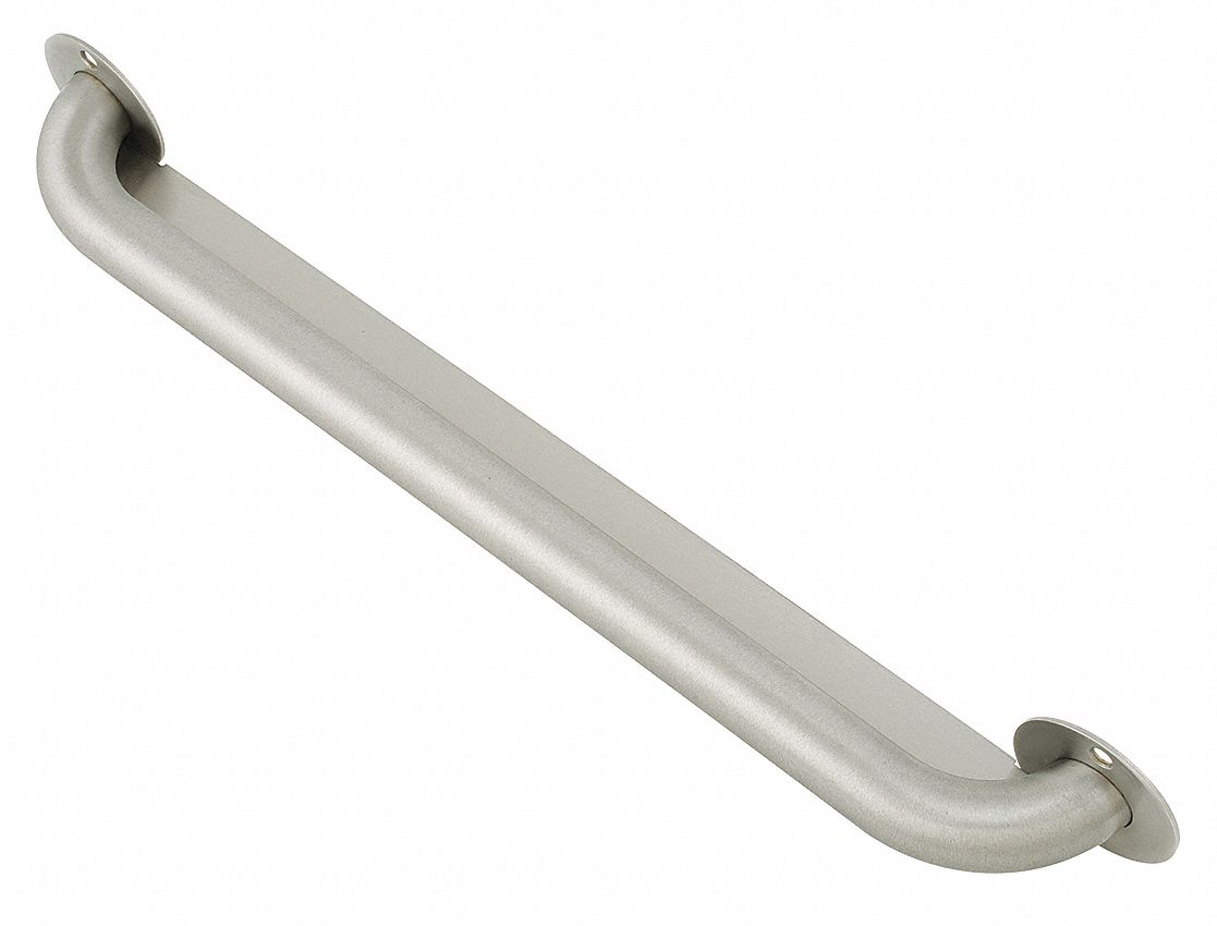 Security Grab Bar: Straight, 18 in Lg, 1 1/2 in Dia, Stainless Steel, Closure Plate, Satin
