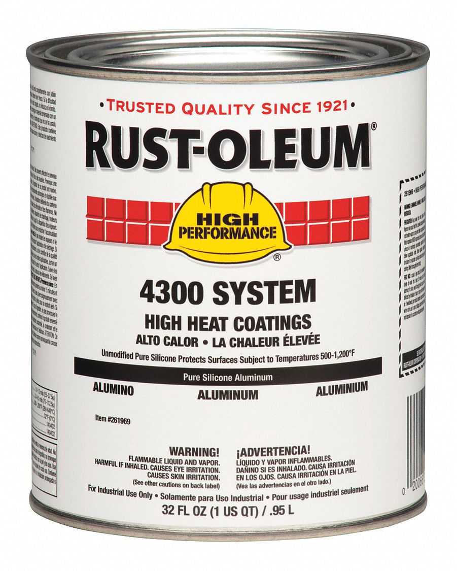 RUST OLEUM Aluminum High Heat Paint, Metallic Finish, 200 to 300 sq. ft. Coverage, Size: 1 qt.   Epoxy, Urethane, and Specialty Coatings   23N399|261969