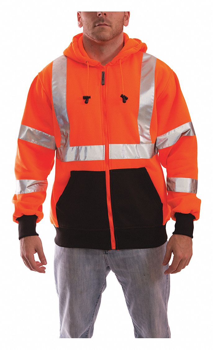 Hi-Vis Hooded Sweatshirt, Org/Blk, PET, 2XL