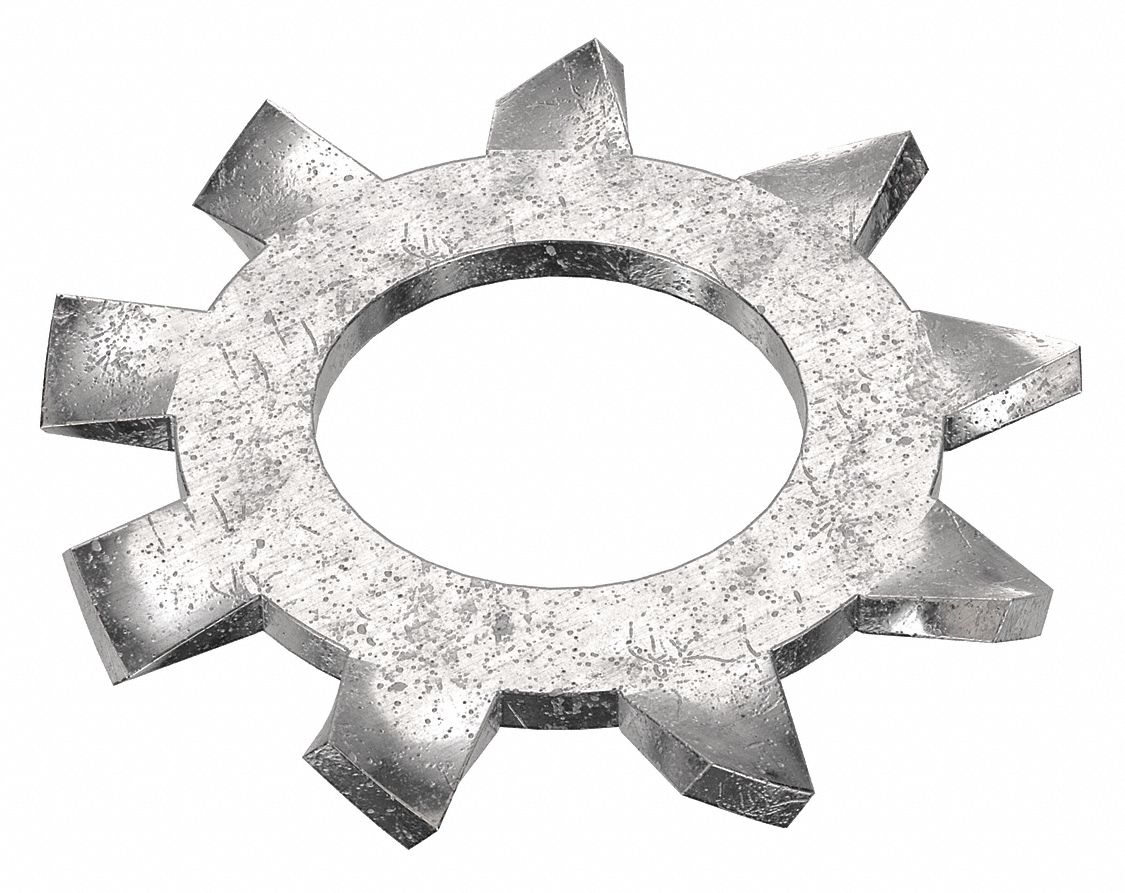 External Tooth Lock Washer: 410, Stainless Steel, #4 Screw Sz, 1/8 in Max. Inside Dia, 410, 50 PK