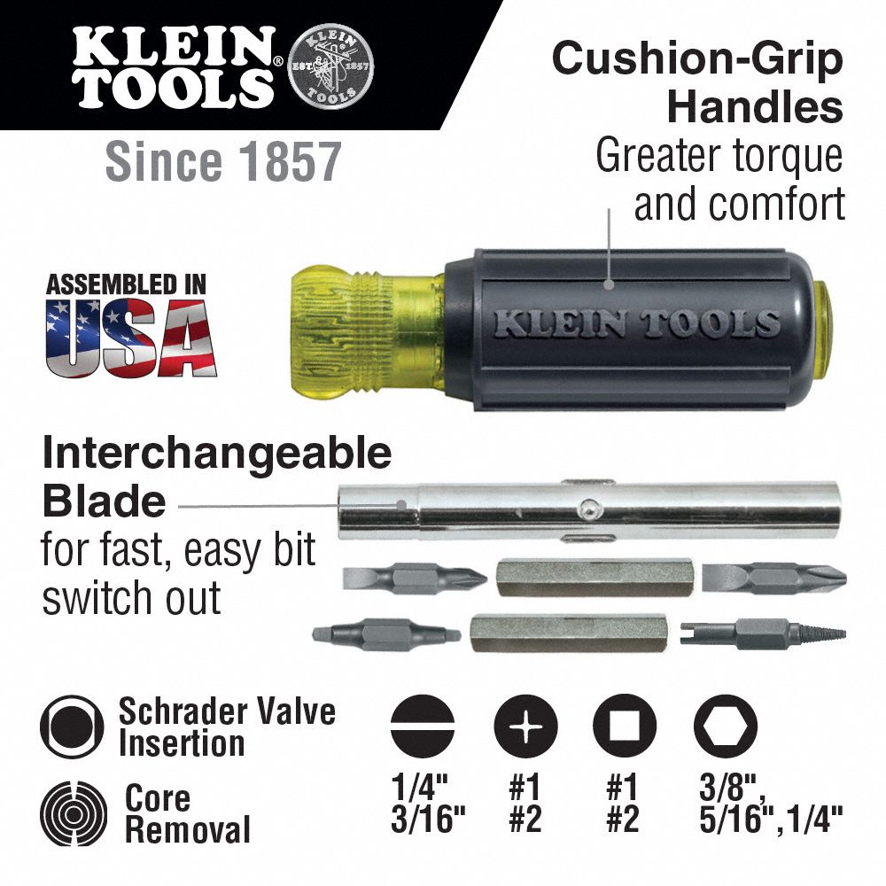 KLEIN TOOLS Multi-Bit Screwdriver, NumBits 3 - 23NN72|32527 - Grainger