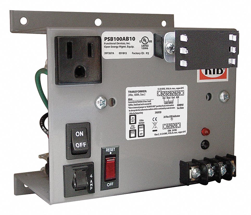 CLASS 2 TRANSFORMER, 100 VA TRANSFORMER SIZE, 120 TO 24V AC, PANEL