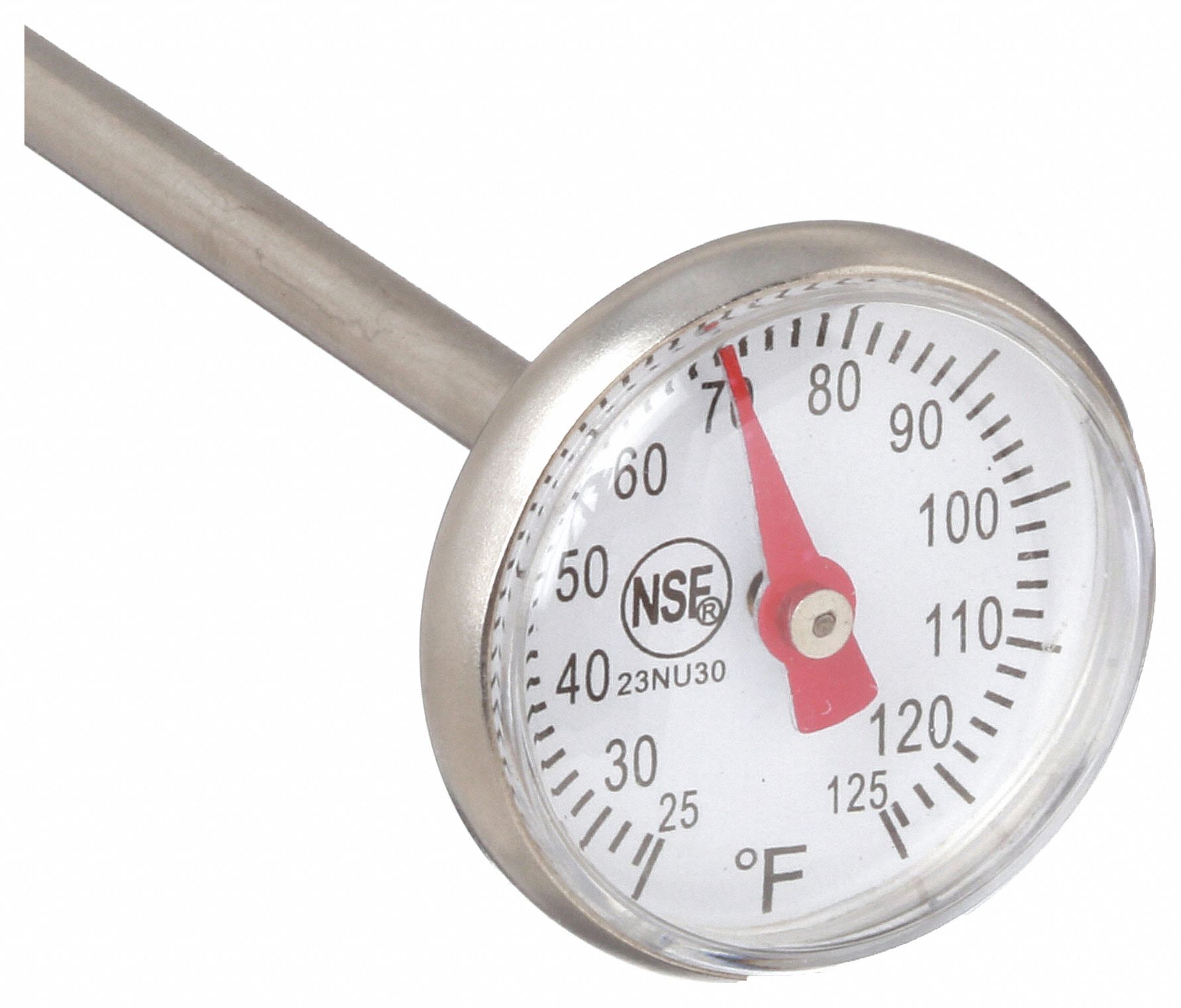 Dwyer Clip on Dial Thermometer: 1 3/4 in Dial Dia, 8 in Stem Lg, 0° to 180°F, Fahrenheit, 2°F CBT1780101