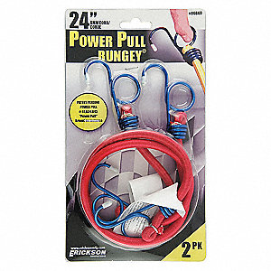 POWER PULL BUNGEY, FOR TARPS, WITH HOOK/FINGER LOOP, RED, 36 IN X 9 MM, PK 2