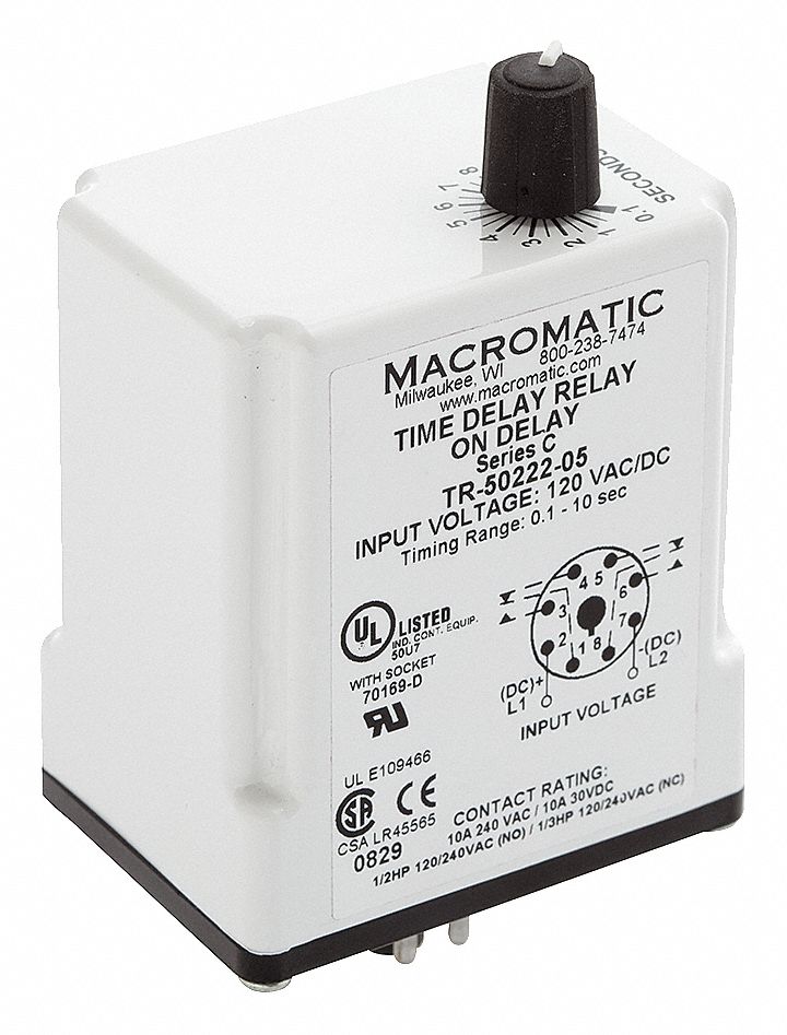 MACROMATIC Single Function Timing Relay, 120V AC/DC, 10A 240V, 8 Pins