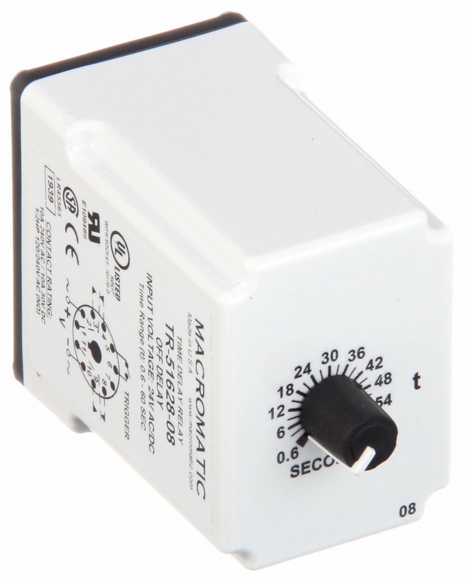 MACROMATIC Single Function Time Delay Relay 11 Pins Relay, Potentiometer, 24V AC/DC, Socket