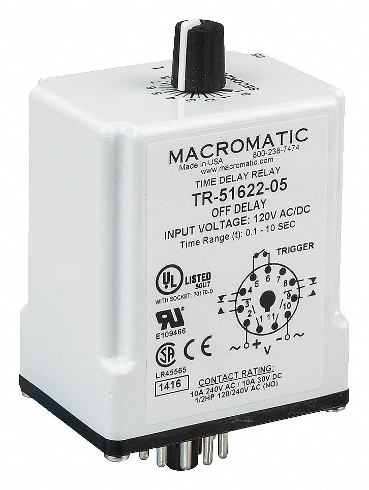 Macromatic Single Function Timing Relay 24v Ac Dc 10a 240v 11 Pins Dpdt 23nv09 Tr 51628 08 Grainger