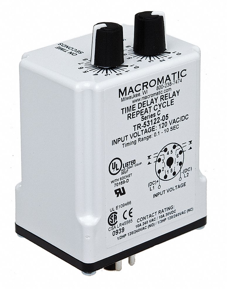 MACROMATIC Single Function Timing Relay, 24V AC/DC, 10A 240V, 8 Pins