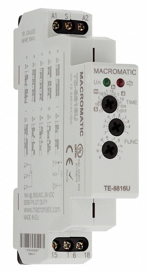 MACROMATIC MultiFunction Timing Relay, 12 to 240V AC/DC, 15A 240V, 9