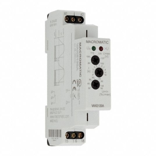 MACROMATIC Voltage Sensing Relay, 240V AC, 15A 240V, 5 Pins, Mounting