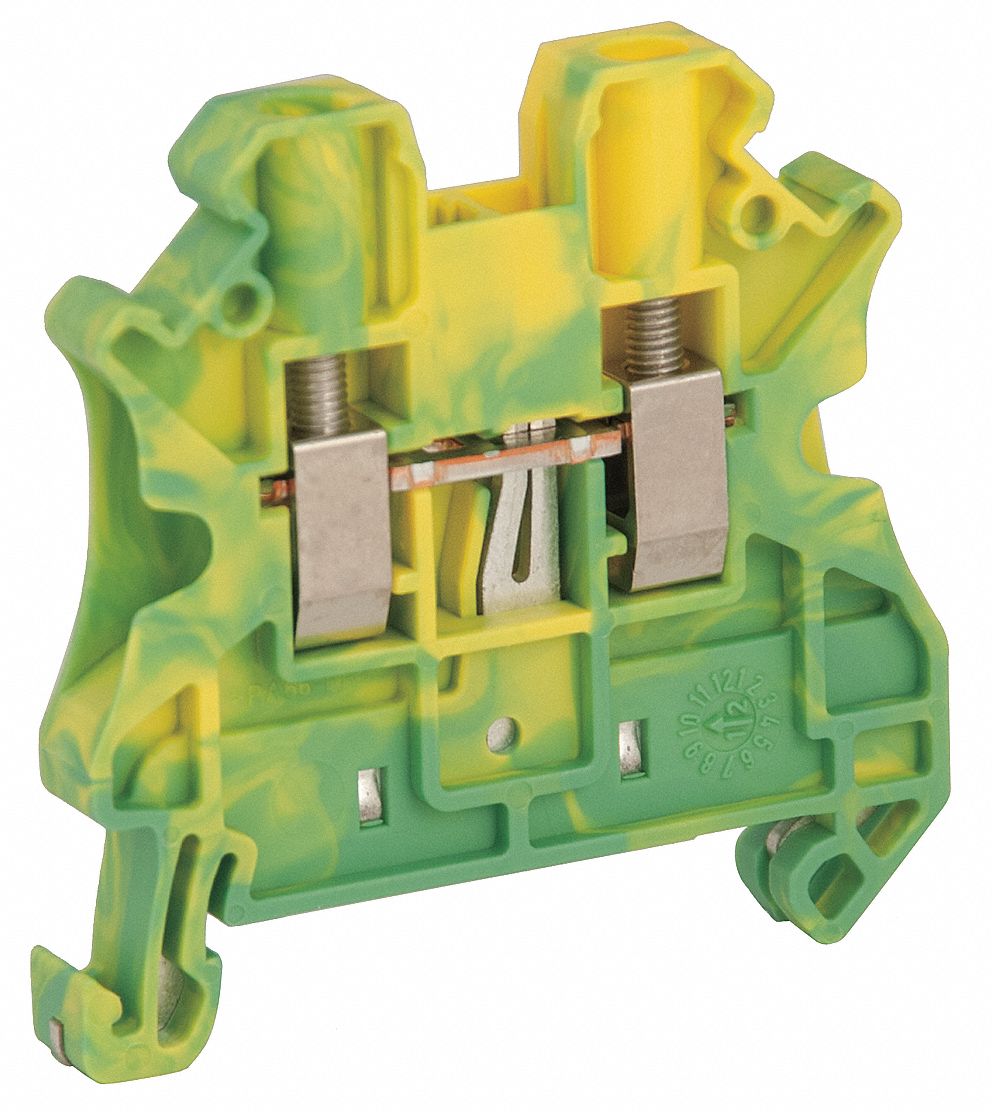 TERMINAL BLOCK, SCREW CLAMP, GROUNDING, GREEN/YELLOW, 26 AWG TO 10 AWG WIRE SIZE RANGE