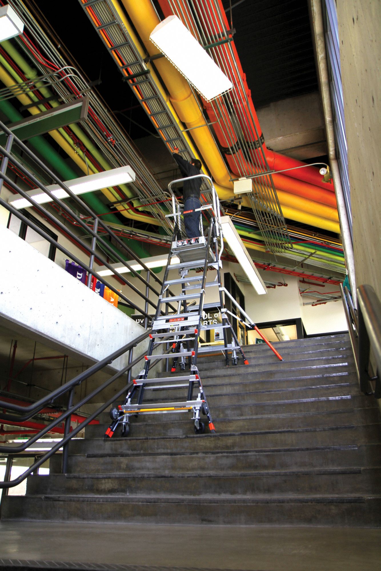 LITTLE GIANT Fiberglass Safety Cage Platform Ladder, 3 to 5 ft Ladder