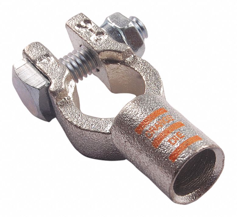 BATTERY TERMINAL, STRAIGHT, CRIMP, 2/0 GAUGE, ORANGE, POSITIVE, COPPER