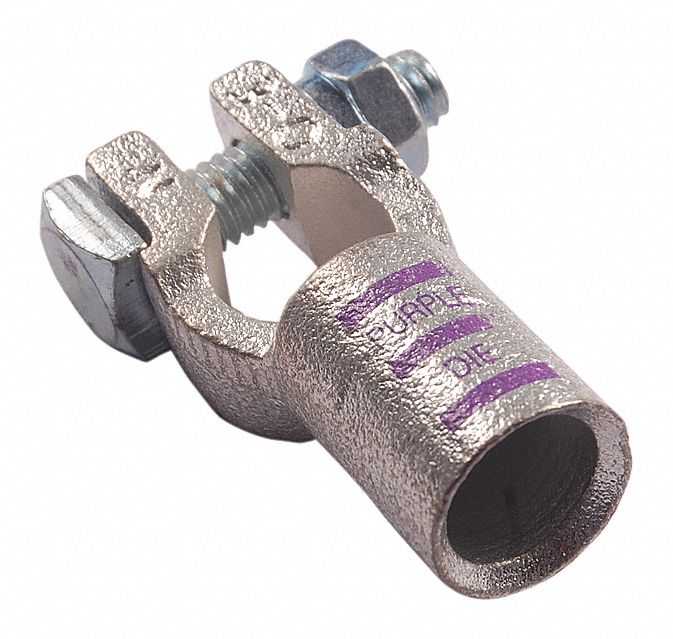 BATTERY TERMINAL, STRAIGHT, CRIMP, 3/0 GA, PURPLE, NEGATIVE, COPPER, 1 IN OVERALL W, 5 PK