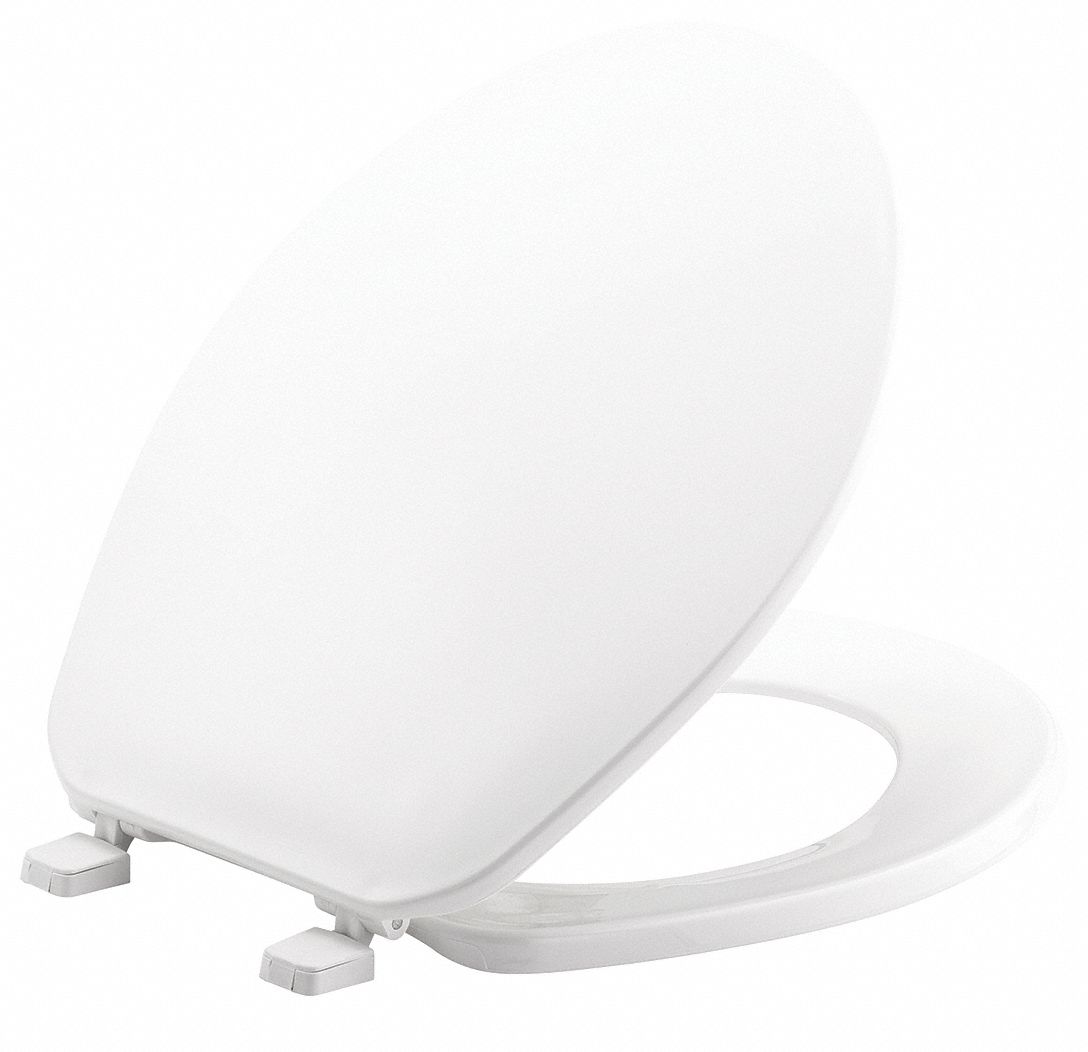 Toilet Seat: Closed, Cover Included, Plastic, External Check, 1 5/8 in Seat Ht, White