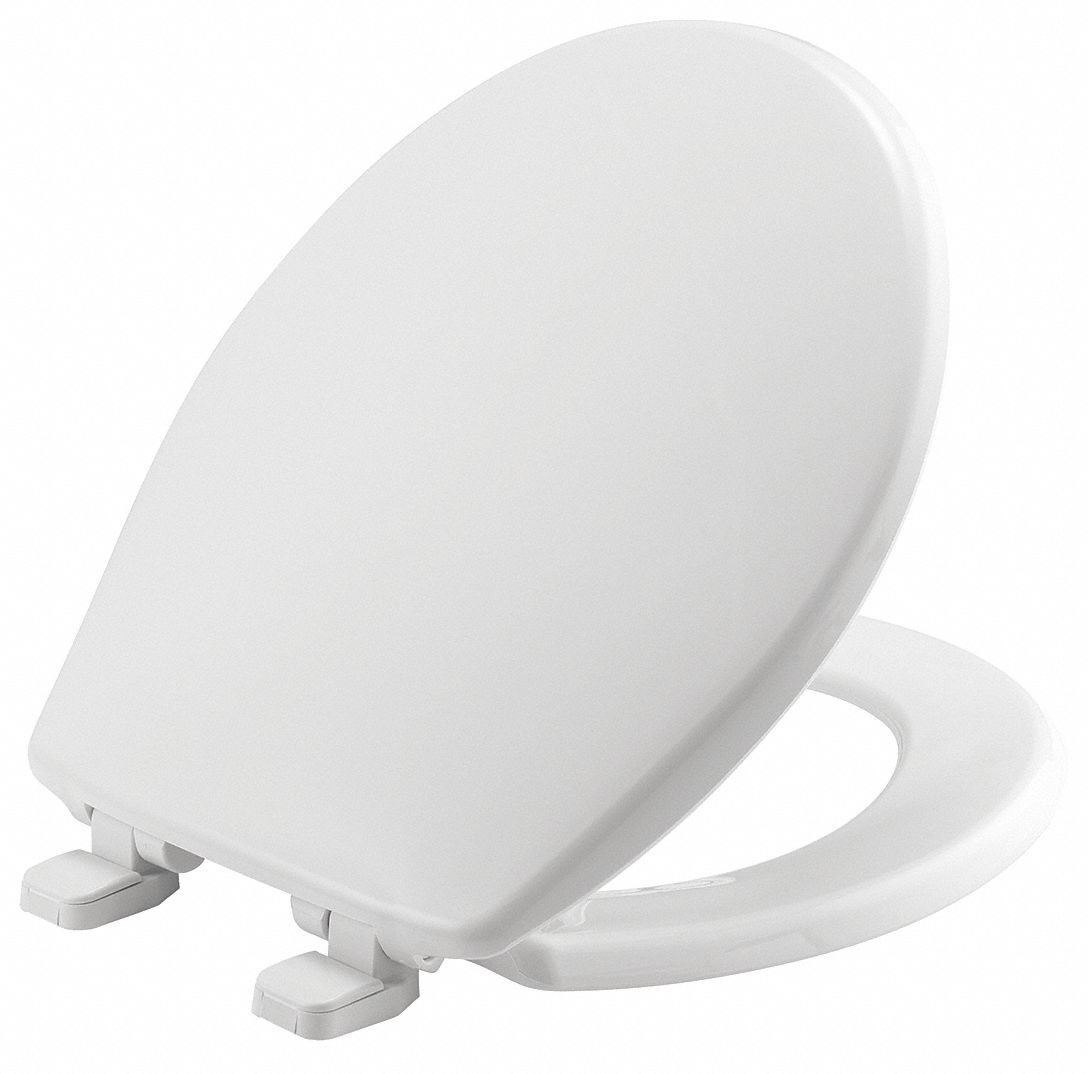 TOILET SEAT: WHITE, PLASTIC, SLOW CLOSE HINGE, 1 15/16 IN SEAT H, 16 ⅝ IN BOLT TO SEAT FRONT