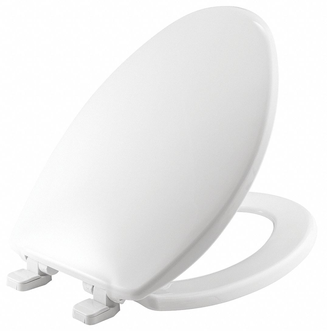 TOILET SEAT: WHITE, PLASTIC, SLOW CLOSE HINGE, 1 15/16 IN SEAT H, 18 ⅝ IN BOLT TO SEAT FRONT