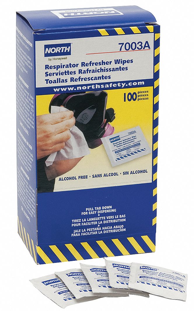 LINGETTES RAFRAÎCHISSANTES POUR RESPIRATEUR, SANS ALCOOL, 7 X 5 PO, 100/BOÎTE