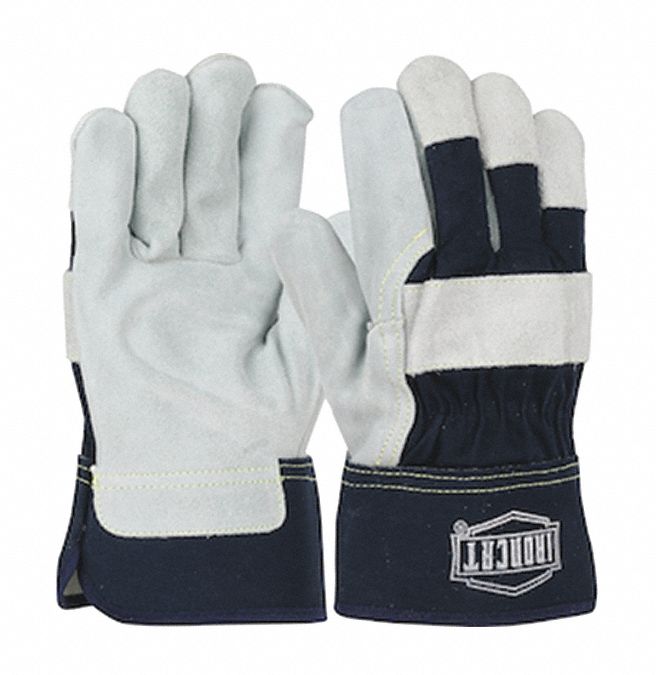 Lthr Palm Gloves Cowhide Blu/Gray M PK12