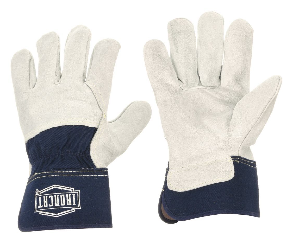 LEATHER GLOVES, M (8), PREMIUM COWHIDE, FULL FINGER, SAFETY CUFF, UNLINED, BL, 12 PK