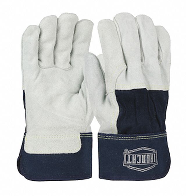 Lthr Palm Gloves Cowhide Blu/Gray L PK12