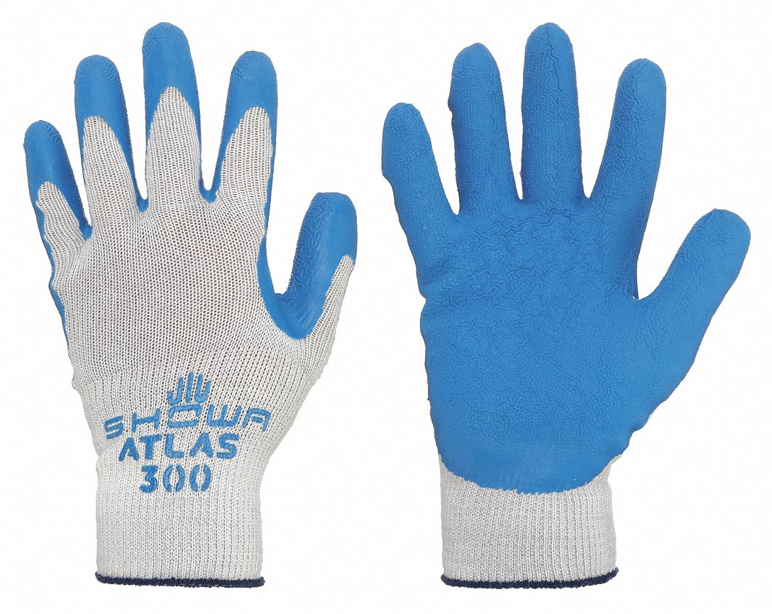 Showa 300L-09 Atlas Fit 300 Rubber-Coated Gloves Large Gray/Blue (12 Pair)