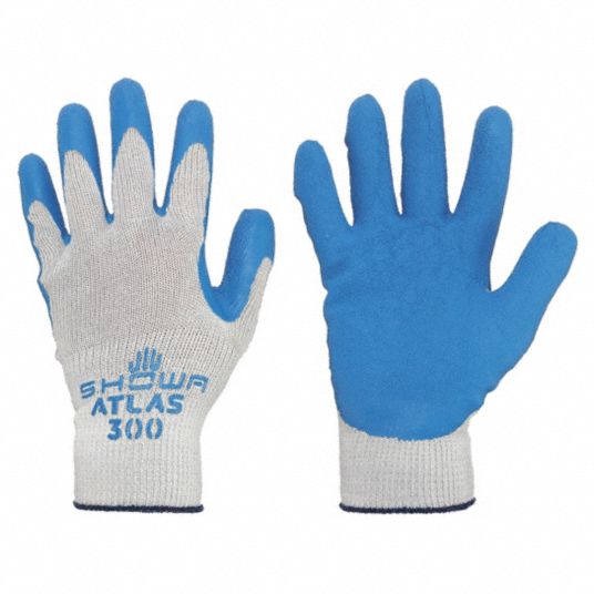 Showa 300L-09 Atlas Fit 300 Rubber-Coated Gloves Large Gray/Blue (12 Pair)