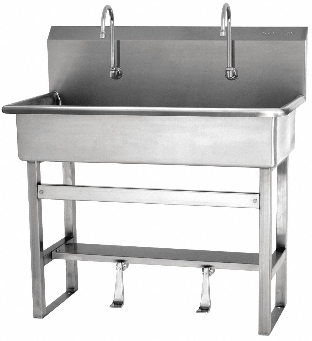 Wash Station: 45 in Overall Ht, 37 in Bowl Lg, 8 in Bowl Dp, 2 gpm Flow Rate, 16 ga