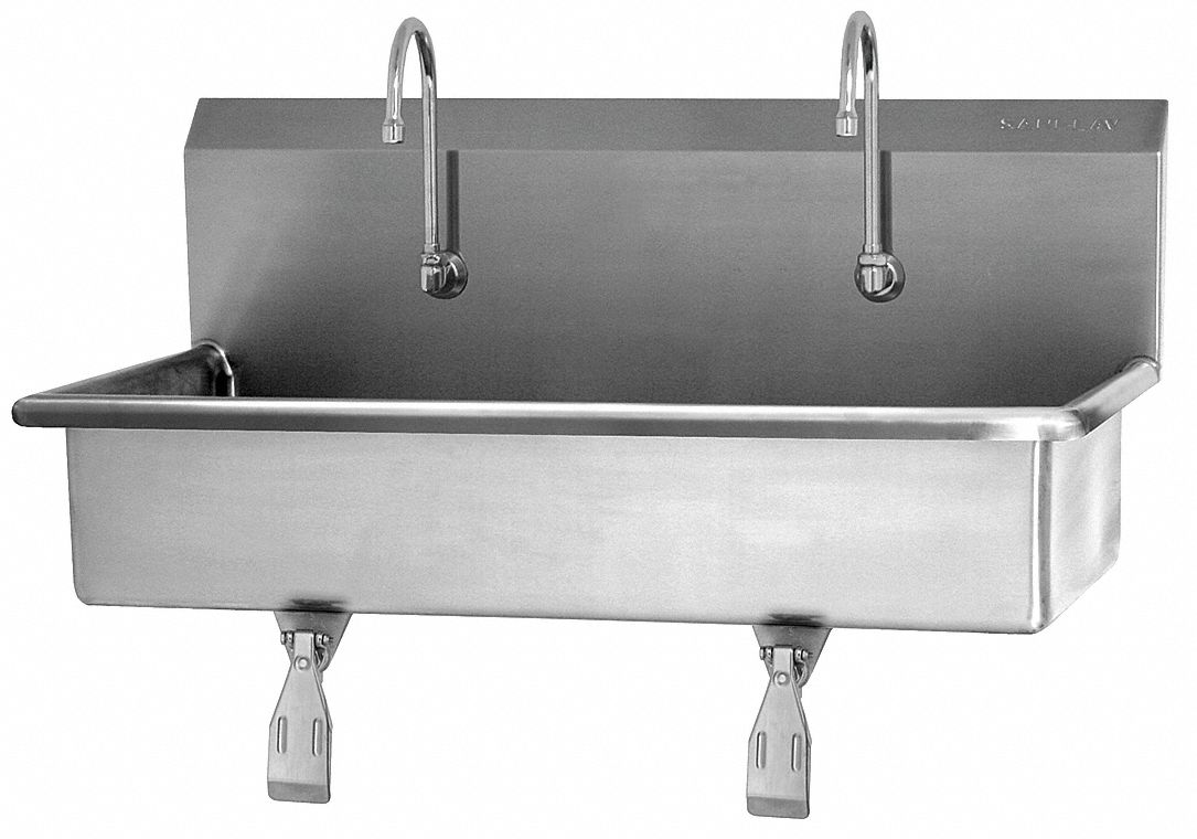 Wash Station: 2 Stations, 8 in Bowl Dp, 37 in Bowl Lg, 16 1/2 in Bowl Wd, Faucet Included