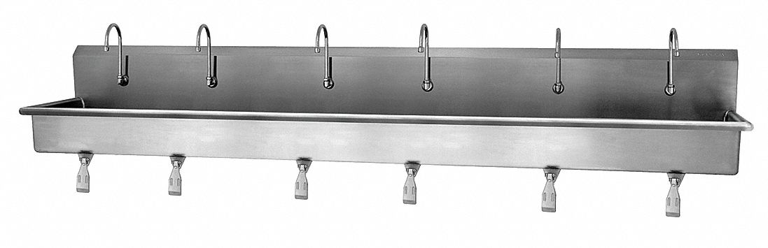 Wash Station: 6 Stations, 8 in Bowl Dp, 117 in Bowl Lg, 16 1/2 in Bowl Wd, Faucet Included