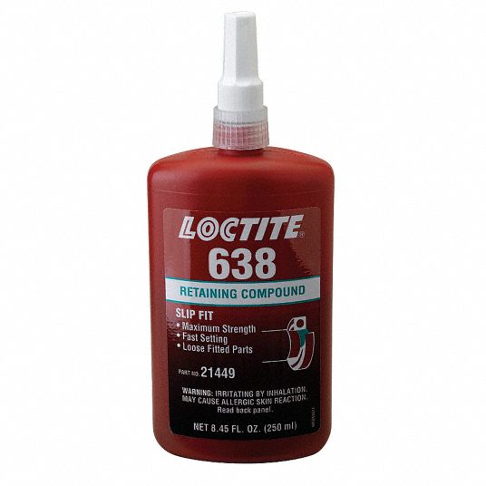 LOCTITE Retaining Compound: 638, 8.5 fl oz, Bottle, Green, For Loose ...