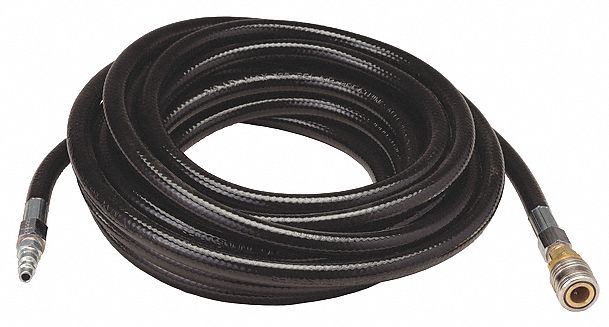 AIR-LINE HOSE, HIGH-PRESSURE, PVC, BLK, 185 PSI,⅜ X 19/32 IN, 25 FT, ¼ IN OBAC, NIOSH